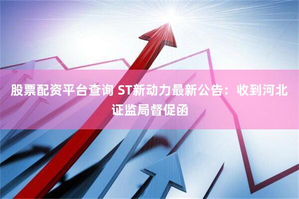 股票配资平台查询 ST新动力最新公告：收到河北证监局督促函