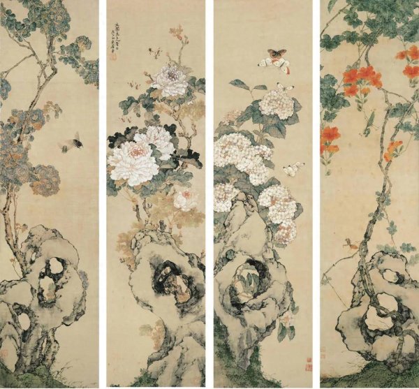 配资炒股网站官网 清 居廉《草虫花卉湖石四屏》鉴赏