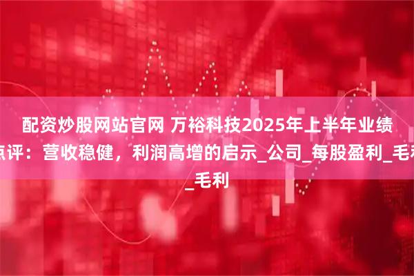 配资炒股网站官网 万裕科技2025年上半年业绩点评：营收稳健，利润高增的启示_公司_每股盈利_毛利